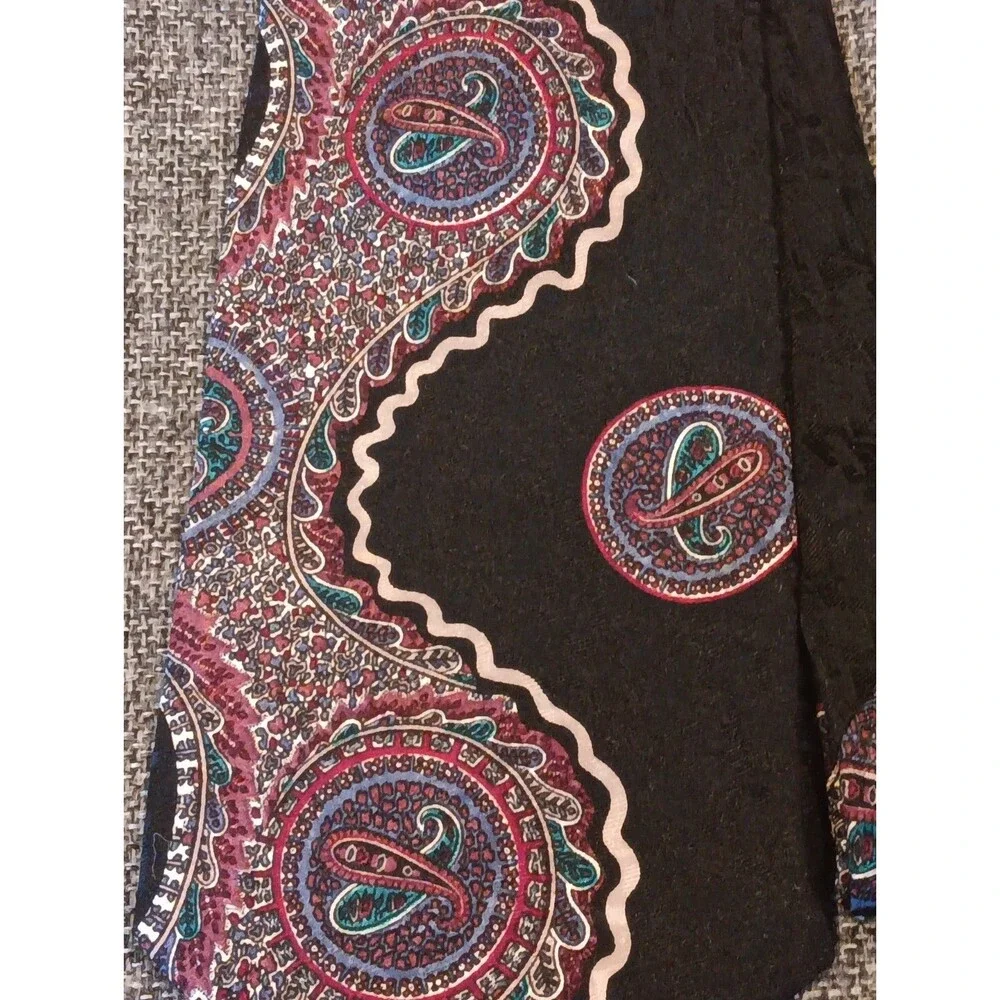 Raphael Tie 70s 80s 90s Y2K Mens Silk Black Pink Blue Ivory 4 Wide 56 Long